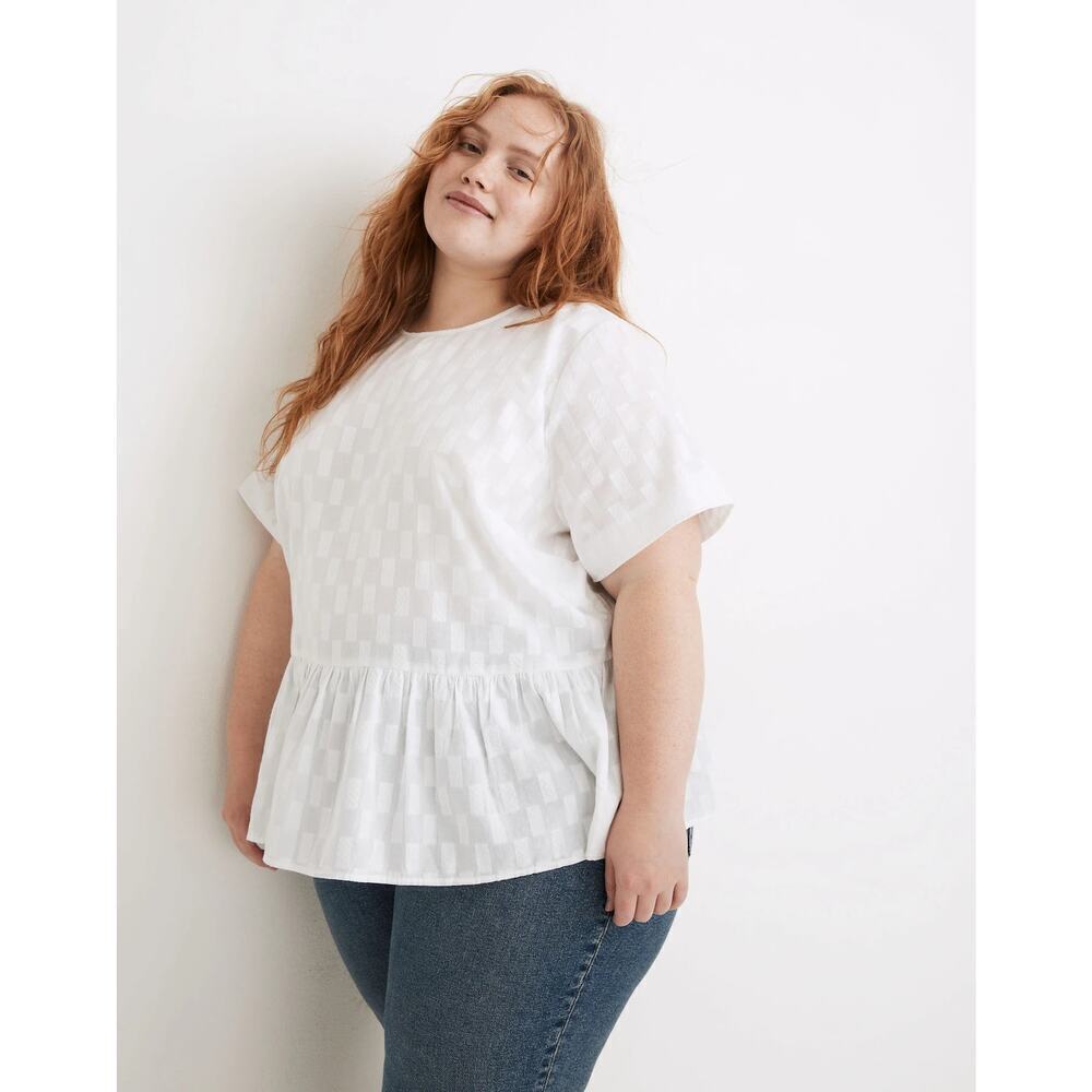Madewell Women's White Medford Jacquard Peplum Blouse Top Size 2X